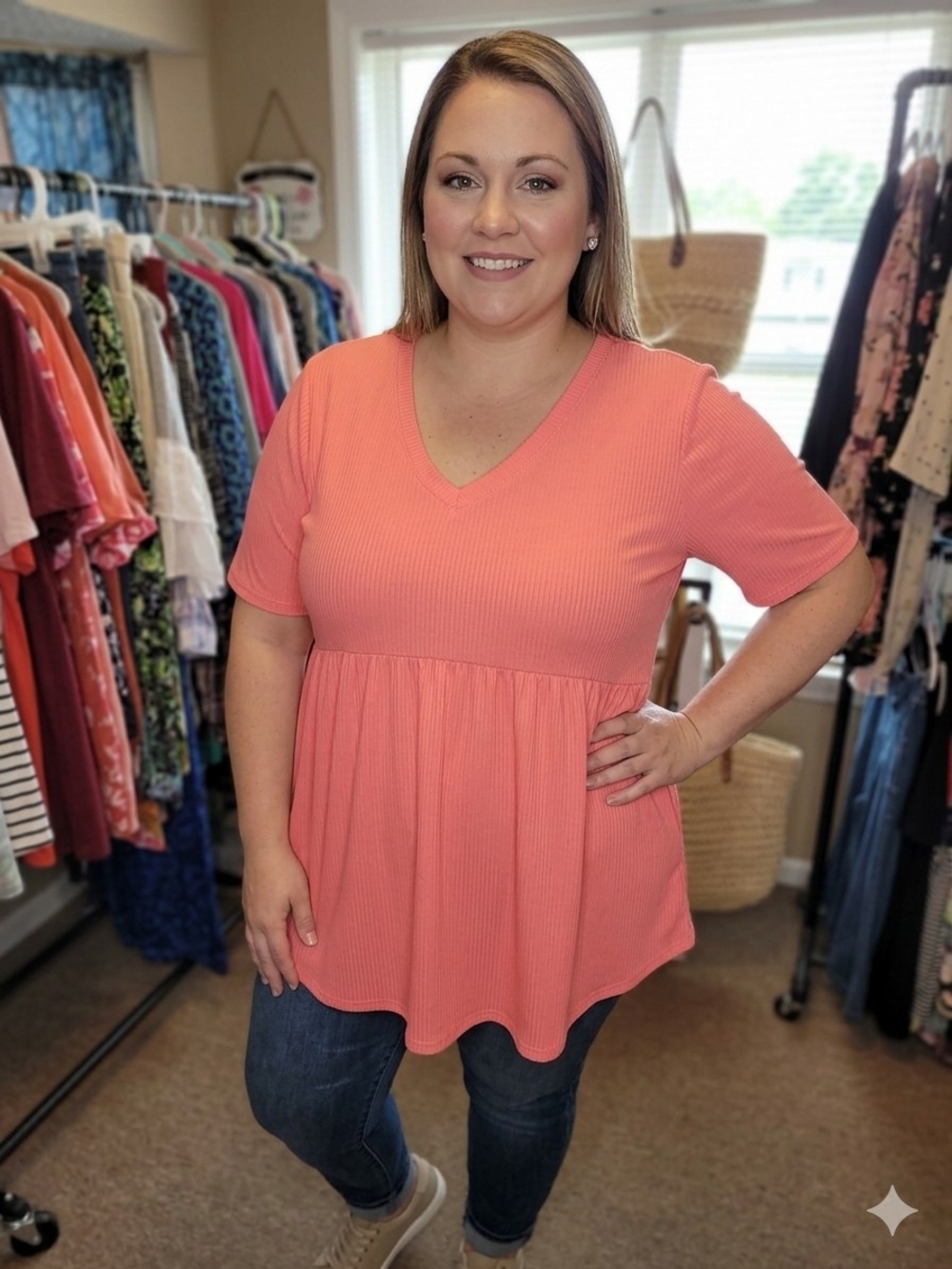 HEIMISH USA Coral V-Neck Babydoll Tunic